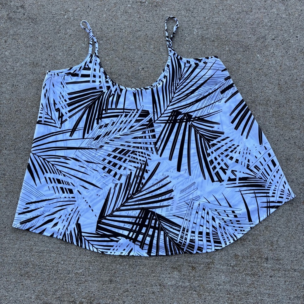 Women's Black and White Palm Print Tank Top